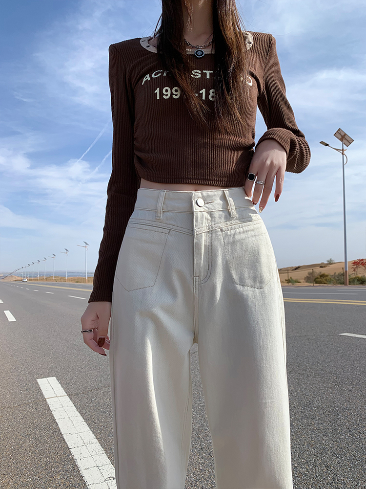 High-Waisted Off-White Wide-Leg Jeans for Women - Fleece-Lined, Loose Straight-Leg, Autumn Winter 2025 Fashion Pants High-Waisted Off-White Wide-Leg Jeans for Women - Fleece-Lined, Loose Straight-Leg, Autumn Winter 2025 Fashion Pants