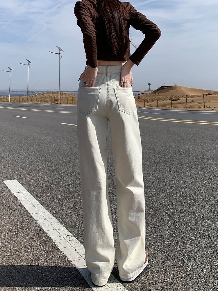 High-Waisted Off-White Wide-Leg Jeans for Women - Fleece-Lined, Loose Straight-Leg, Autumn Winter 2025 Fashion Pants High-Waisted Off-White Wide-Leg Jeans for Women - Fleece-Lined, Loose Straight-Leg, Autumn Winter 2025 Fashion Pants