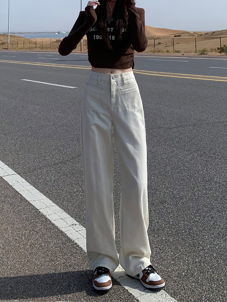 High-Waisted Off-White Wide-Leg Jeans for Women - Fleece-Lined, Loose Straight-Leg, Autumn Winter 2025 Fashion Pants High-Waisted Off-White Wide-Leg Jeans for Women - Fleece-Lined, Loose Straight-Leg, Autumn Winter 2025 Fashion Pants