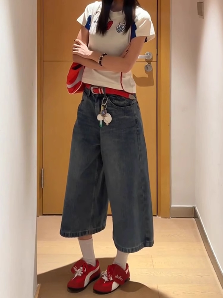 High-Waisted Patchwork Grid Denim Shorts for Women - Retro 90s Loose Wide-Leg Slim Straight Mid-Length Style High-Waisted Patchwork Grid Denim Shorts for Women - Retro 90s Loose Wide-Leg Slim Straight Mid-Length Style