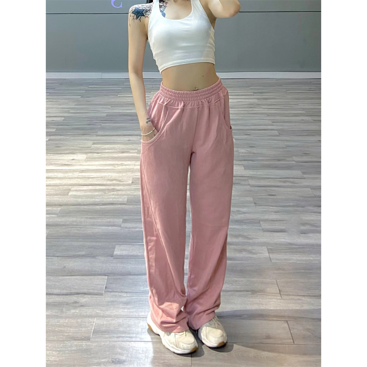 High-Waisted Pink Dance Sweatpants for Women - Thin Wide-Leg Hip-Hop Street Style Casual Pants High-Waisted Pink Dance Sweatpants for Women - Thin Wide-Leg Hip-Hop Street Style Casual Pants