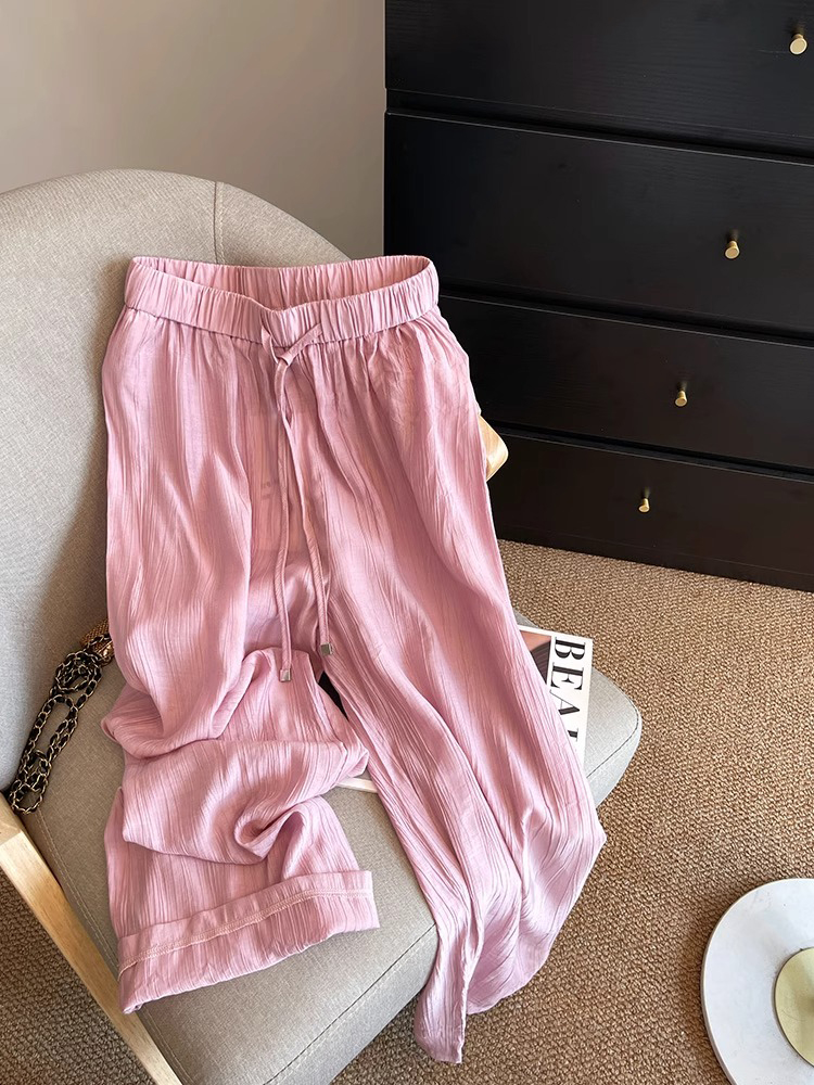 High-Waisted Pink Wide-Leg Pants for Women, Casual Loose-Fitting Draped Trousers, Summer 2025 Fashion, Slimming Straight-Leg Design