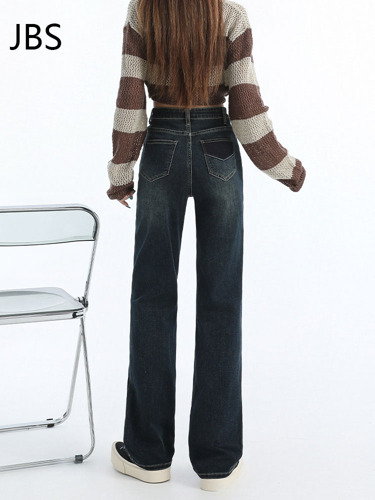 High-Waisted Retro Blue-Gray Fleece-Lined Straight-Leg Jeans for Women, Slimming Loose Narrow Pants for Autumn Winter 2025 High-Waisted Retro Blue-Gray Fleece-Lined Straight-Leg Jeans for Women, Slimming Loose Narrow Pants for Autumn Winter 2025