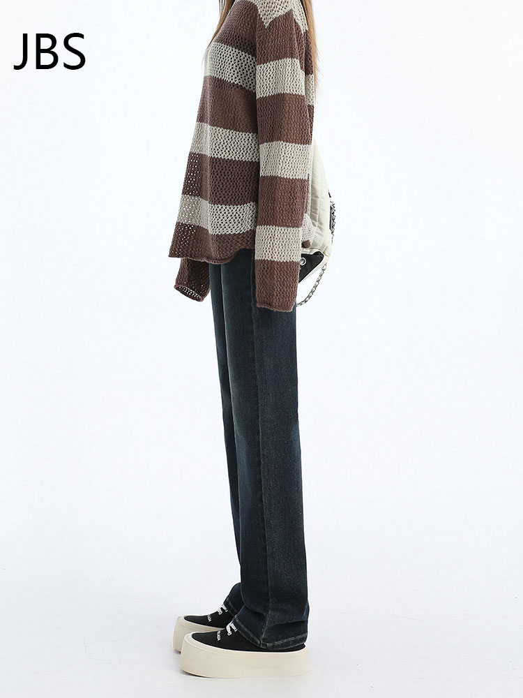 High-Waisted Retro Blue-Gray Fleece-Lined Straight-Leg Jeans for Women, Slimming Loose Narrow Pants for Autumn Winter 2025 High-Waisted Retro Blue-Gray Fleece-Lined Straight-Leg Jeans for Women, Slimming Loose Narrow Pants for Autumn Winter 2025