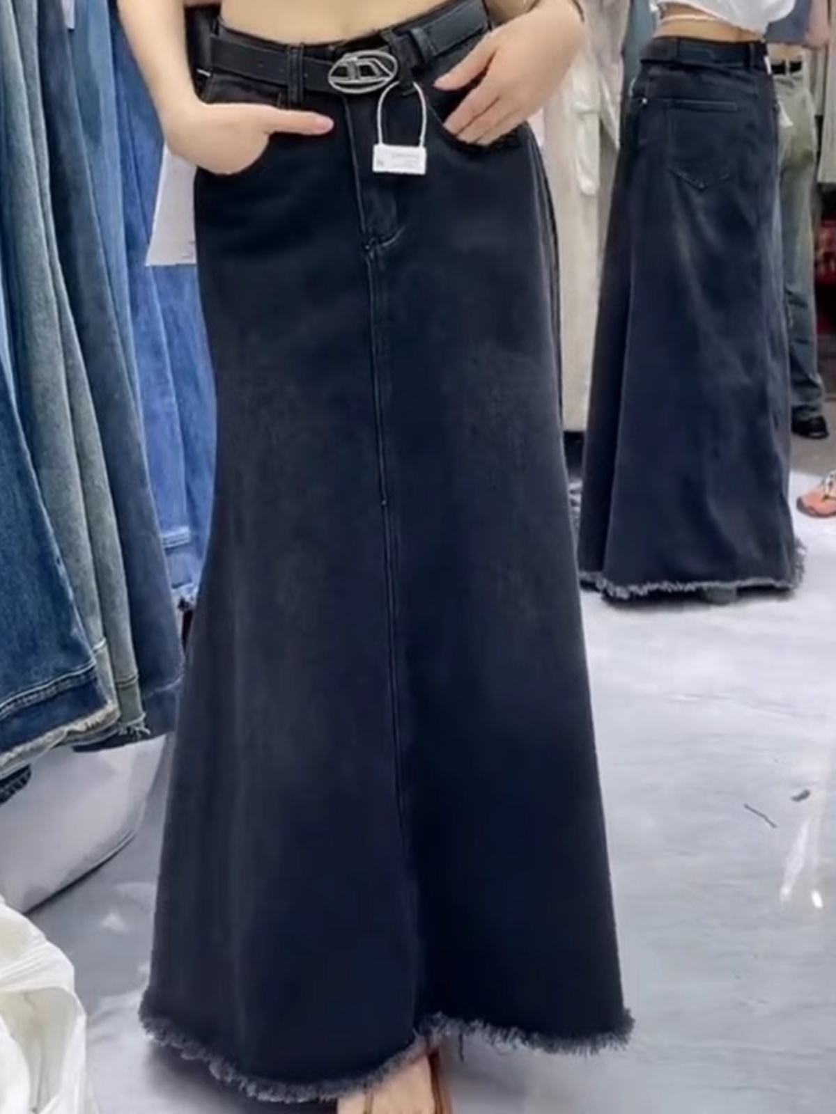 High-Waisted Retro Bodycon Mermaid Midi Skirt for Women - Slim Fit Denim Long Skirt, Summer 2025 Fashion