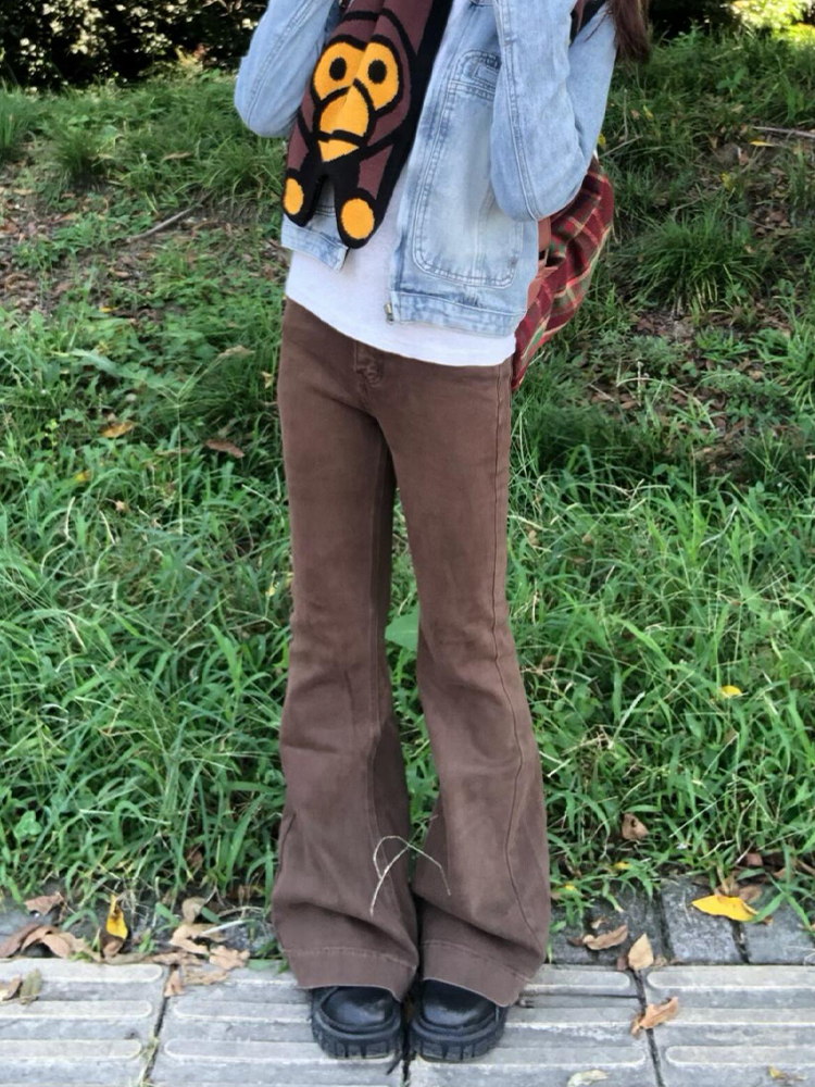 High-Waisted Retro Coffee-Colored Flared Jeans for Women - Summer Slim-Fit Versatile Straight-Leg Trousers High-Waisted Retro Coffee-Colored Flared Jeans for Women - Summer Slim-Fit Versatile Straight-Leg Trousers
