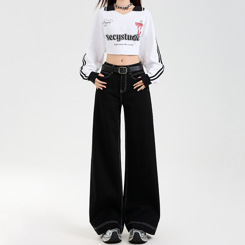 High-Waisted Retro Denim Wide-Leg Jeans for Women, Fleece-Lined Casual Pants, Autumn Winter Style, Perfect for Petite Figures High-Waisted Retro Denim Wide-Leg Jeans for Women, Fleece-Lined Casual Pants, Autumn Winter Style, Perfect for Petite Figures