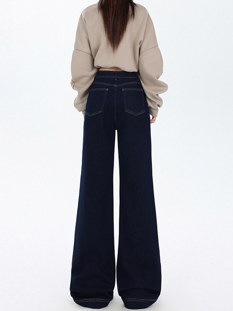 High-Waisted Retro Denim Wide-Leg Jeans for Women, Fleece-Lined Casual Pants, Autumn Winter Style, Perfect for Petite Figures High-Waisted Retro Denim Wide-Leg Jeans for Women, Fleece-Lined Casual Pants, Autumn Winter Style, Perfect for Petite Figures