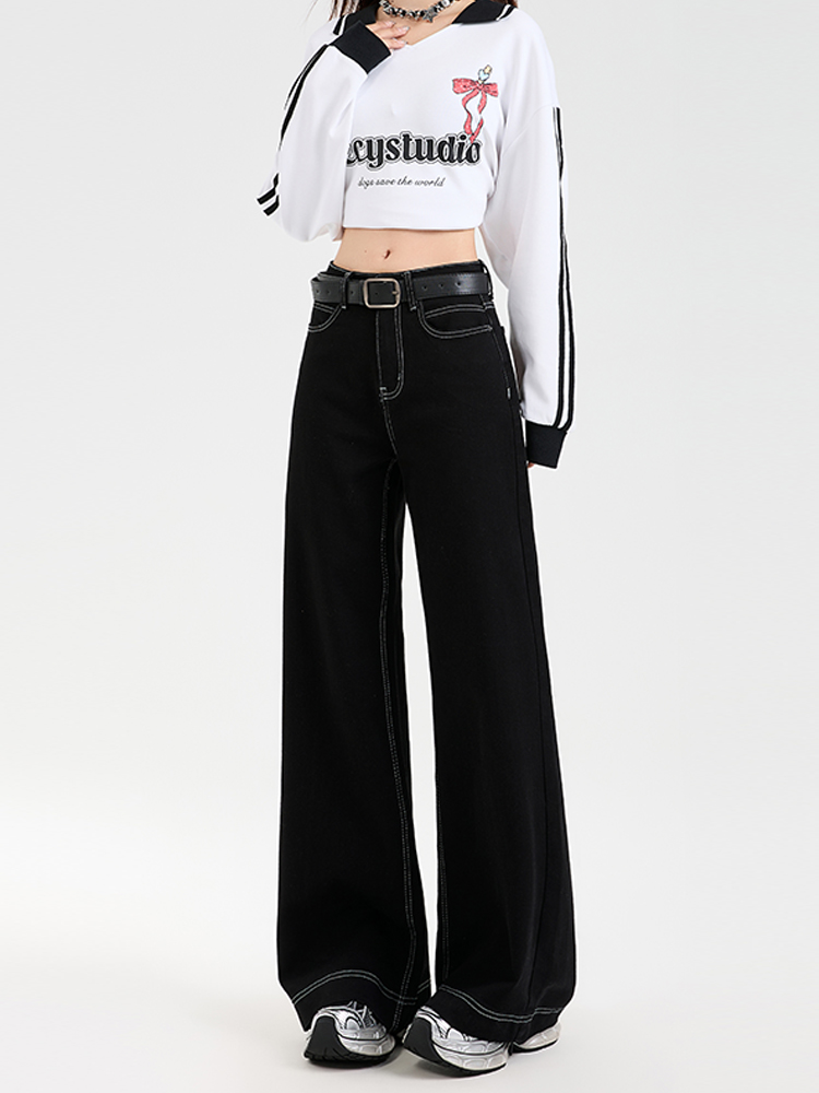 High-Waisted Retro Denim Wide-Leg Jeans for Women, Fleece-Lined Casual Pants, Autumn Winter Style, Perfect for Petite Figures High-Waisted Retro Denim Wide-Leg Jeans for Women, Fleece-Lined Casual Pants, Autumn Winter Style, Perfect for Petite Figures