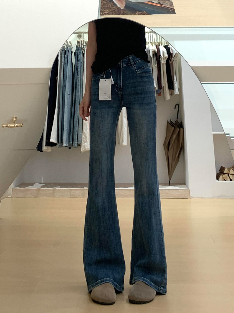 High-Waisted Retro Flared Jeans for Women, Slim Fit Summer Design, Flattering Versatile Straight-Leg Floor-Length Pants