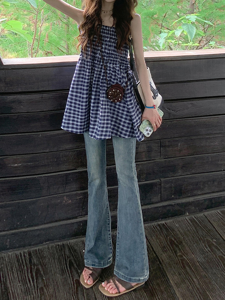 High-Waisted Retro Flared Jeans for Women, Summer Slim-Fit Stretchy Straight-Leg Trousers, Y2K Vintage Style Fashion