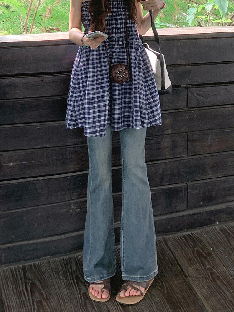 High-Waisted Retro Flared Jeans for Women, Summer Slim-Fit Stretchy Straight-Leg Trousers, Y2K Vintage Style Fashion