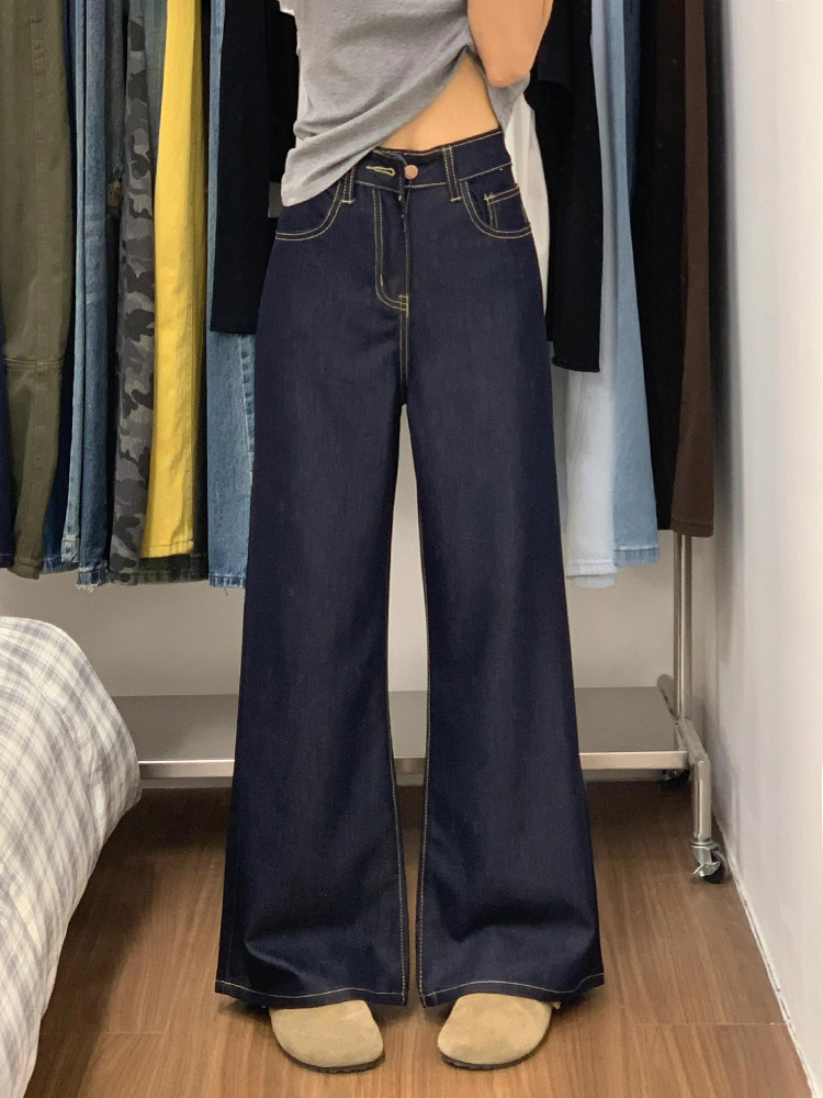 High-Waisted Retro Flared Tencel Jeans for Women - Loose Wide-Leg Slim-Fit Ice-Feel Straight Pants