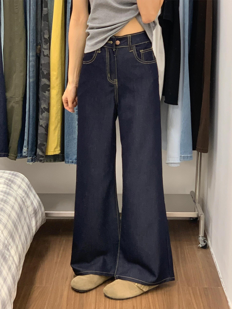 High-Waisted Retro Flared Tencel Jeans for Women - Loose Wide-Leg Slim-Fit Ice-Feel Straight Pants
