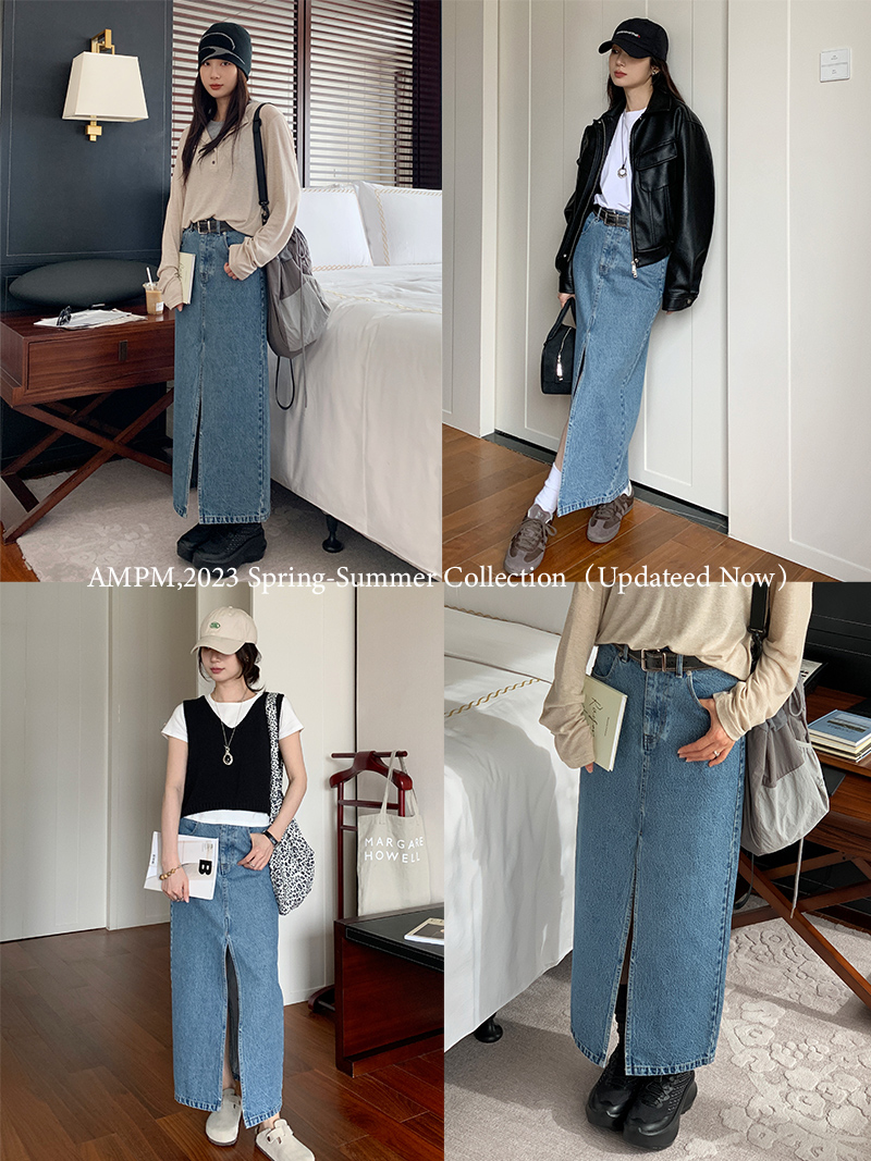 High-Waisted Retro Front-Slit Denim Skirt - Versatile Mid-Length Slimming Style for 2025 Fashion Trends High-Waisted Retro Front-Slit Denim Skirt - Versatile Mid-Length Slimming Style for 2025 Fashion Trends