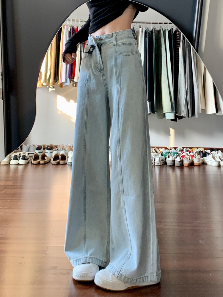 High-Waisted Retro Light-Colored Wide-Leg Jeans for Women - Loose-Fitting Slimming Summer Style