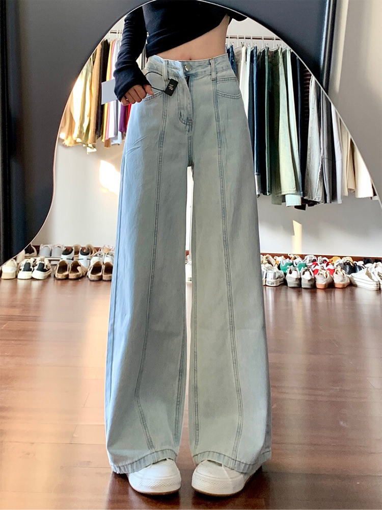 High-Waisted Retro Light-Colored Wide-Leg Jeans for Women - Loose-Fitting Slimming Summer Style