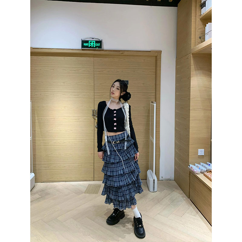 High-Waisted Retro Plaid Pleated Midi Skirt - Eccentric Temperament, Versatile Heavy-Duty Puff Skirt for Women