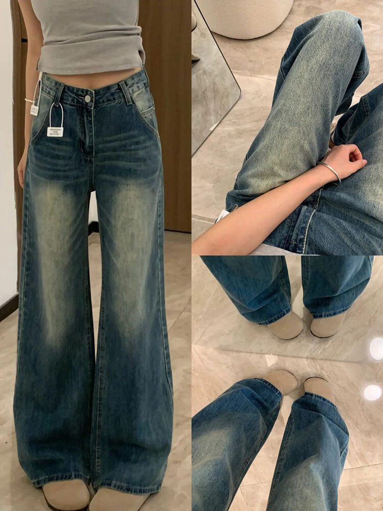 High-Waisted Retro Wide-Leg Jeans for Women - Summer Loose Fit Straight Pants, 90s Style Slimming Design
