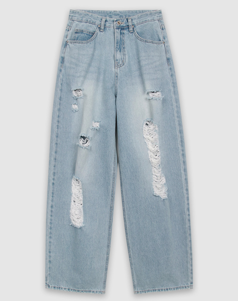 High-Waisted Ripped Straight-Leg Jeans - Korean Style, 90s-Inspired Casual Denim Trousers for Effortless Chic
