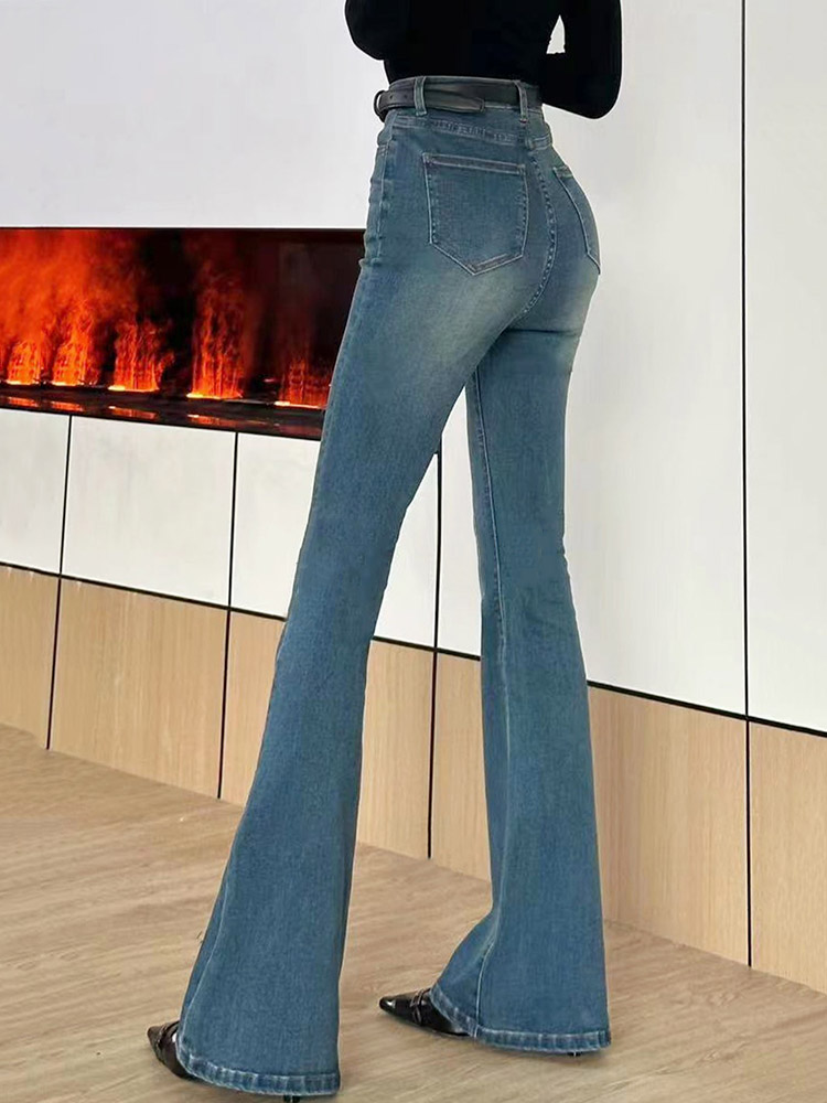 High-Waisted Slim-Fit Flared Jeans for Women - American Retro Style, 2025 Summer Edition, Petite Flattering Wide-Leg Trousers
