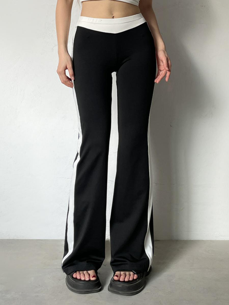 High-Waisted Slim-Fit Striped Color-Block Flared Pants for Women - Trendy American Style Street Casual Autumn Fashion High-Waisted Slim-Fit Striped Color-Block Flared Pants for Women - Trendy American Style Street Casual Autumn Fashion