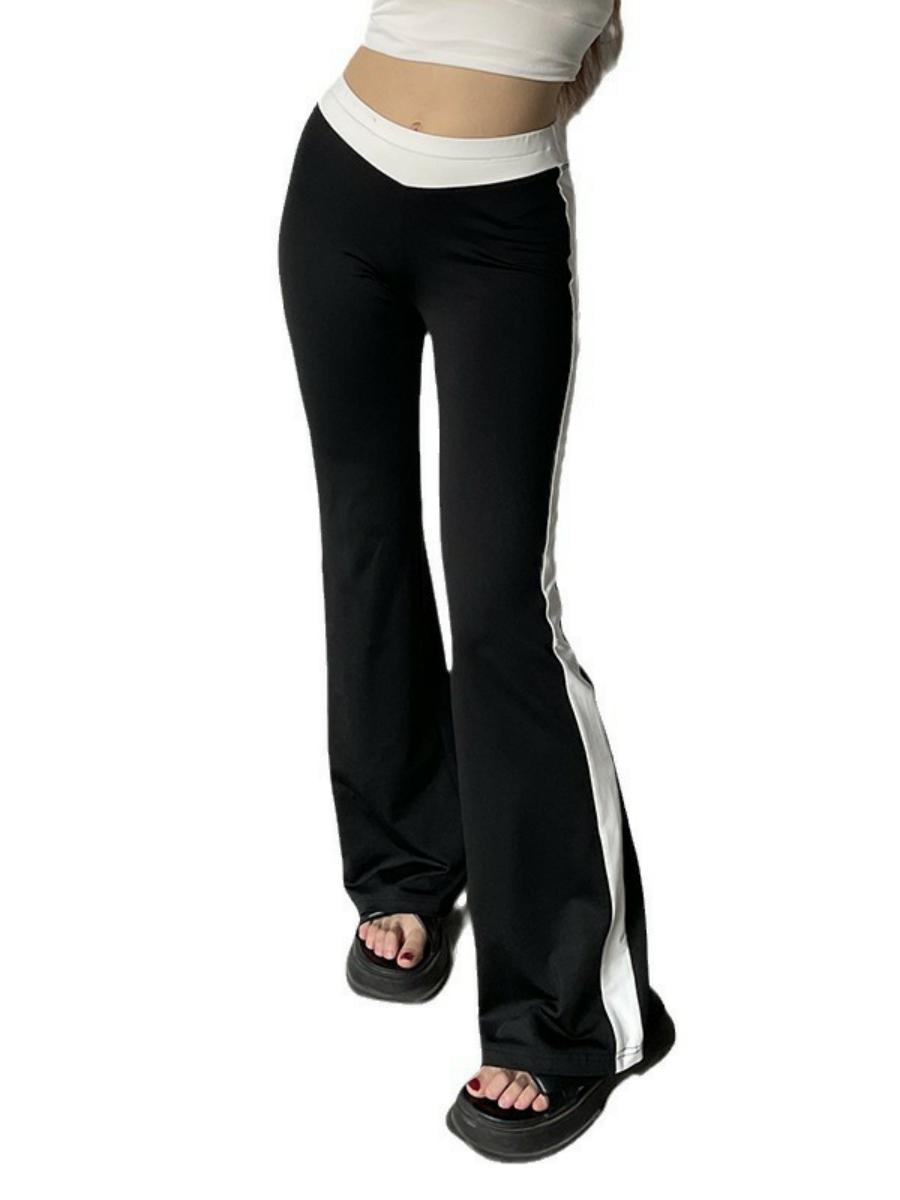High-Waisted Slim-Fit Striped Color-Block Flared Pants for Women - Trendy American Style Street Casual Autumn Fashion High-Waisted Slim-Fit Striped Color-Block Flared Pants for Women - Trendy American Style Street Casual Autumn Fashion