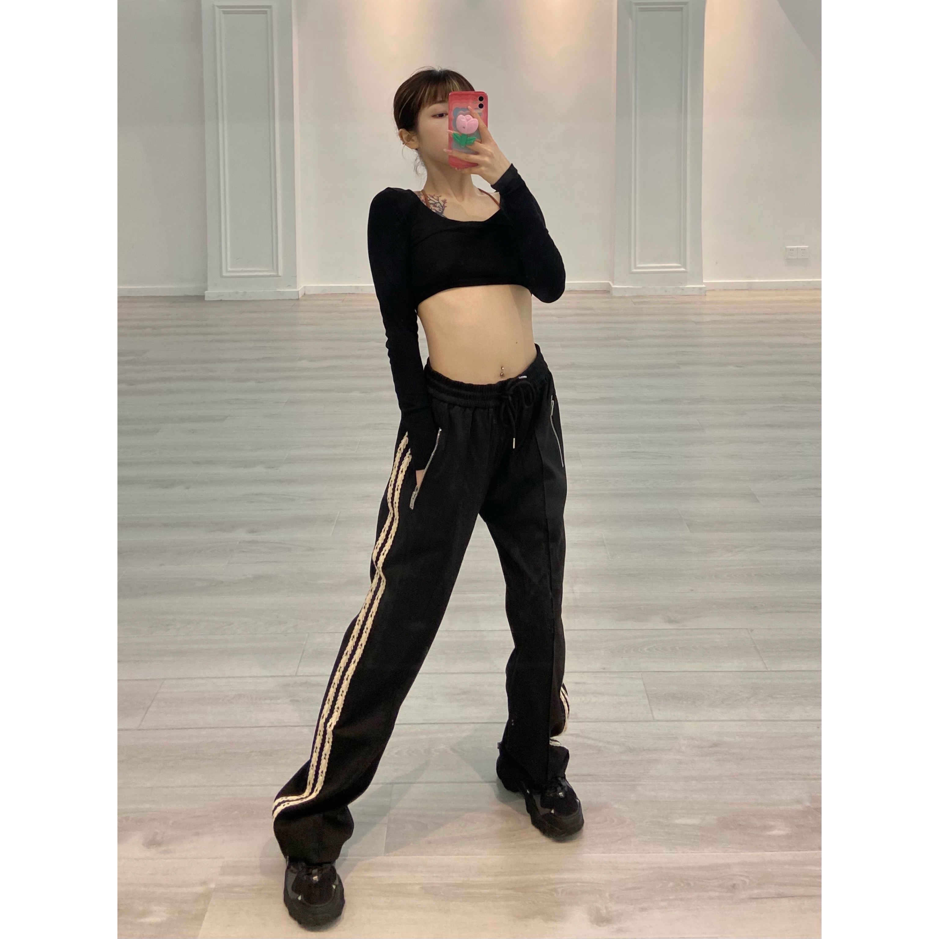 High-Waisted Straight-Leg Hip Hop Dance Pants for Women - Casual Spring Jazz Sports Trousers, Streetwear Style High-Waisted Straight-Leg Hip Hop Dance Pants for Women - Casual Spring Jazz Sports Trousers, Streetwear Style