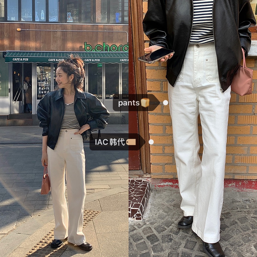 High-Waisted Straight Pants with Cute Pocket Design in Bubblegum Gray-Pink - Korean Style Fashion for a Trendy Look