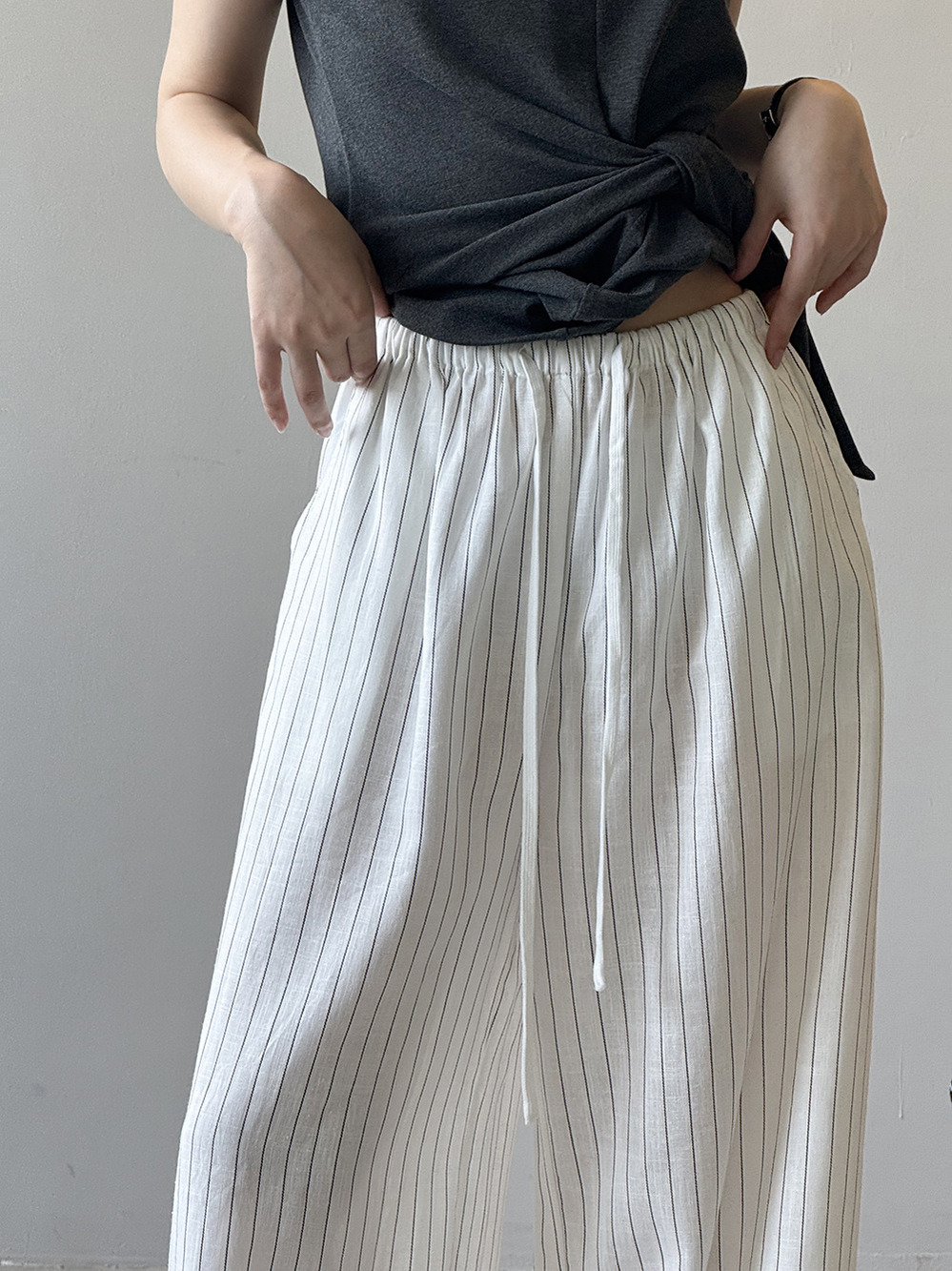 High-Waisted Striped Wide-Leg Pants for Women, Summer 2025 Casual Draped Floor-Length Trousers, Chic Old Money Style