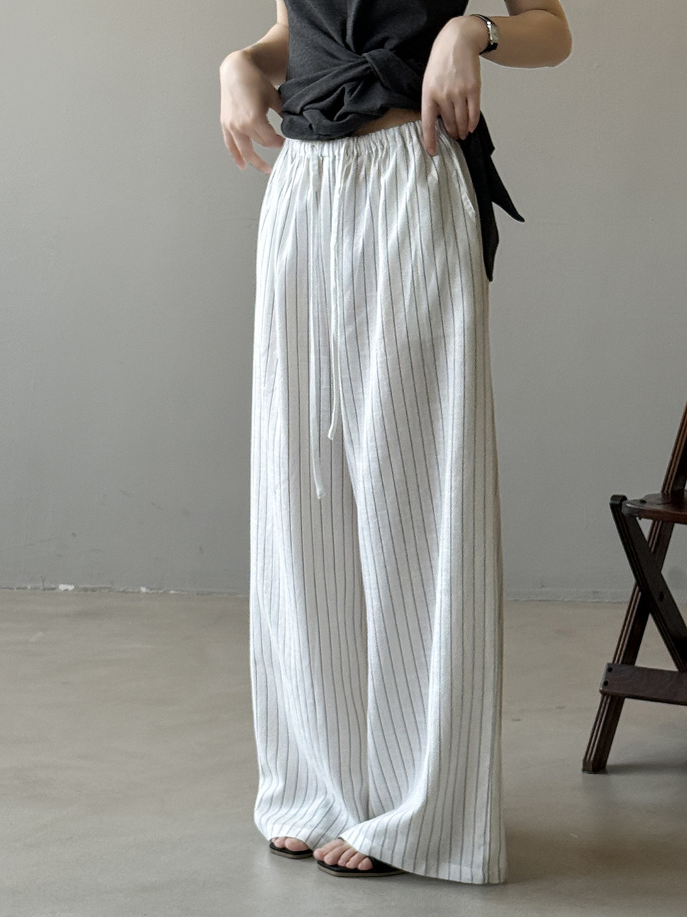 High-Waisted Striped Wide-Leg Pants for Women, Summer 2025 Casual Draped Floor-Length Trousers, Chic Old Money Style High-Waisted Striped Wide-Leg Pants for Women, Summer 2025 Casual Draped Floor-Length Trousers, Chic Old Money Style