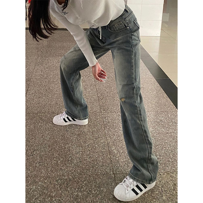 High-Waisted Vintage Distressed Wide-Leg Jeans for Women - Flattering Loose-Fitting Summer Style, Versatile Straight-Leg Pants