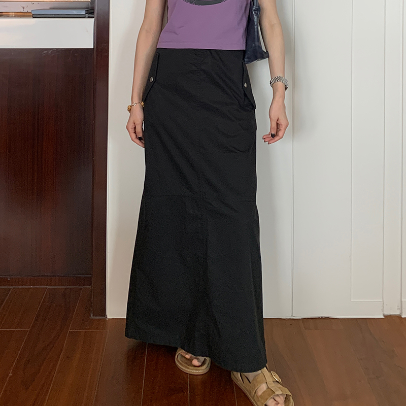High-Waisted Vintage Midi Skirt for Women - Casual Summer Design with Split Hem, Perfect for Work and Everyday Style