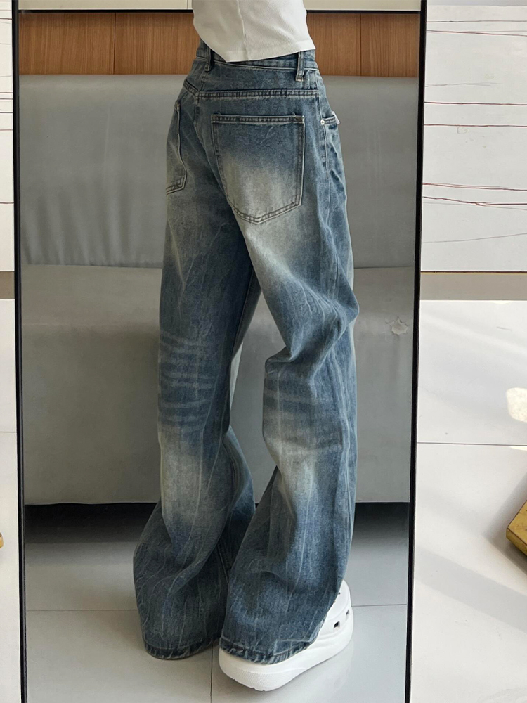 High-Waisted Water-Washed Lightning Pattern Wide-Leg Jeans for Women - Loose-Fitting Summer Fashion, Slimming Straight-Leg Style High-Waisted Water-Washed Lightning Pattern Wide-Leg Jeans for Women - Loose-Fitting Summer Fashion, Slimming Straight-Leg Style