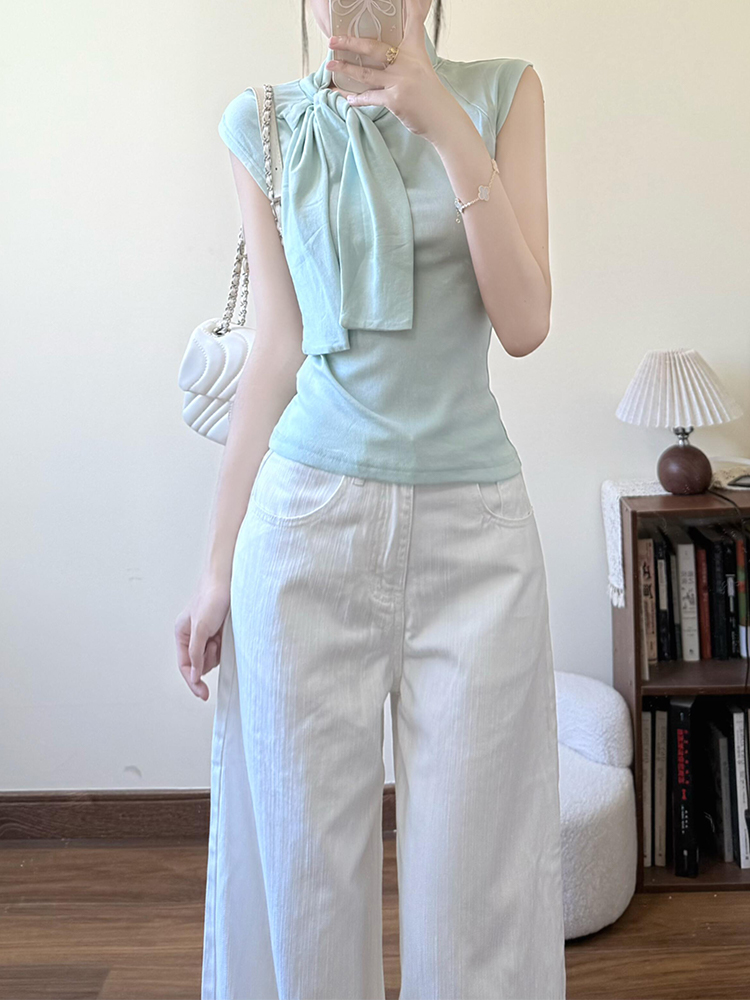 High-Waisted White Draped Jeans for Women - 2025 Summer Loose Wide-Leg Pants Flattering for Pear-Shaped Figures