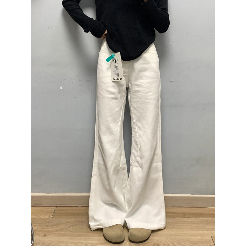 High-Waisted White Flared Denim Pants for Women - Summer Loose Wide-Leg Trousers, Slimming Versatile Style