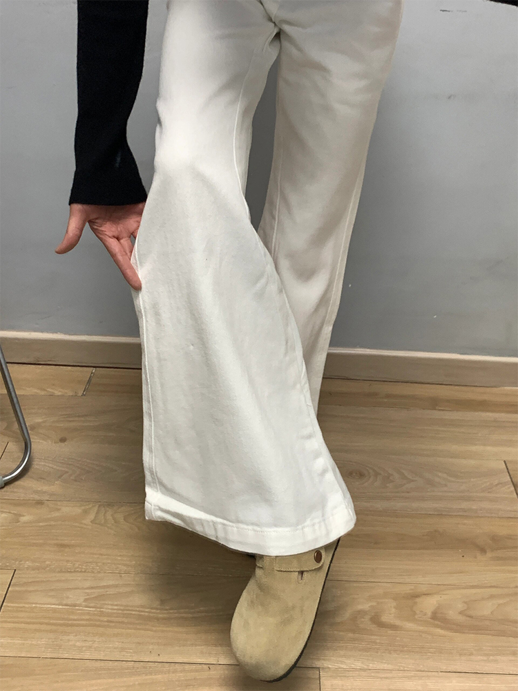 High-Waisted White Flared Denim Pants for Women - Summer Loose Wide-Leg Trousers, Slimming Versatile Style