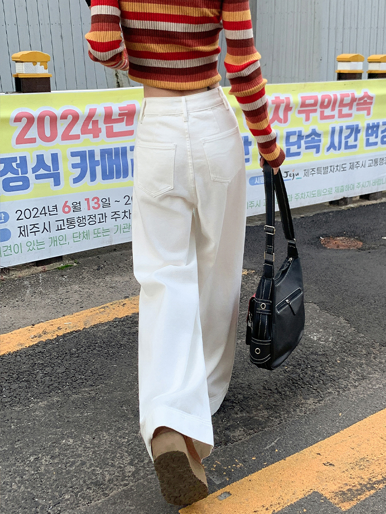 High-Waisted White Flared Wide-Leg Jeans for Women - 2025 Spring Slim Fit Loose Straight Pants, Trendy Casual Style High-Waisted White Flared Wide-Leg Jeans for Women - 2025 Spring Slim Fit Loose Straight Pants, Trendy Casual Style