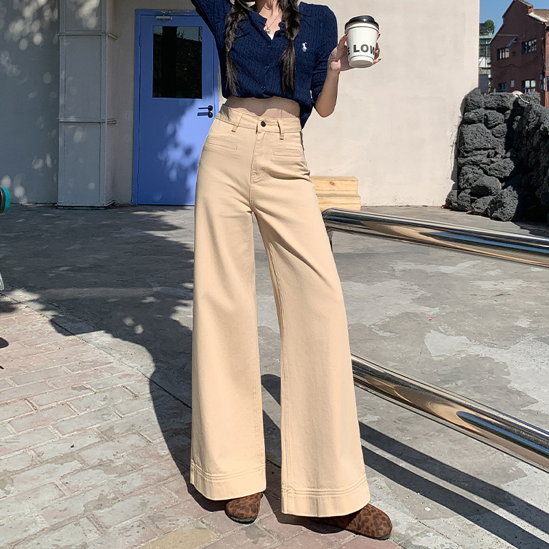 High-Waisted White Flared Wide-Leg Jeans for Women - 2025 Spring Slim Fit Loose Straight Pants, Trendy Casual Style High-Waisted White Flared Wide-Leg Jeans for Women - 2025 Spring Slim Fit Loose Straight Pants, Trendy Casual Style