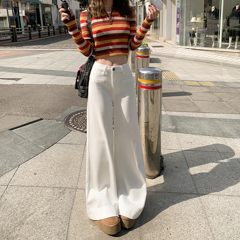High-Waisted White Flared Wide-Leg Jeans for Women - 2025 Spring Slim Fit Loose Straight Pants, Trendy Casual Style