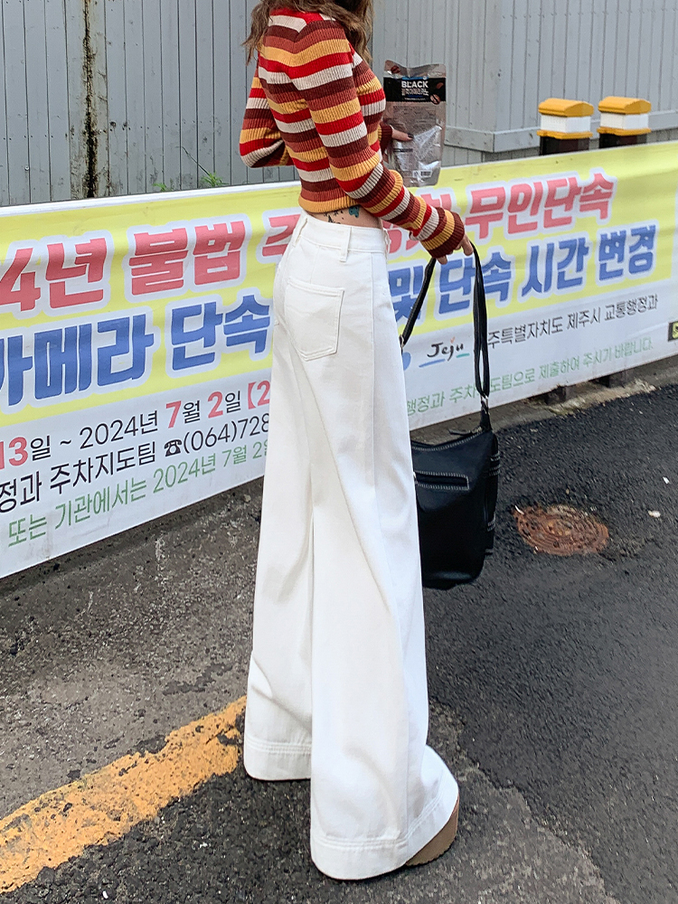 High-Waisted White Flared Wide-Leg Jeans for Women - 2025 Spring Slim Fit Loose Straight Pants, Trendy Casual Style High-Waisted White Flared Wide-Leg Jeans for Women - 2025 Spring Slim Fit Loose Straight Pants, Trendy Casual Style