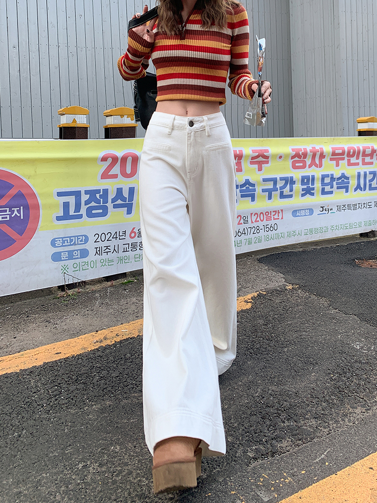 High-Waisted White Flared Wide-Leg Jeans for Women - 2025 Spring Slim Fit Loose Straight Pants, Trendy Casual Style High-Waisted White Flared Wide-Leg Jeans for Women - 2025 Spring Slim Fit Loose Straight Pants, Trendy Casual Style