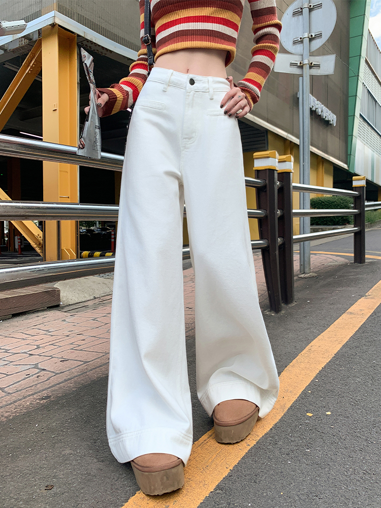 High-Waisted White Flared Wide-Leg Jeans for Women - 2025 Spring Slim Fit Loose Straight Pants, Trendy Casual Style High-Waisted White Flared Wide-Leg Jeans for Women - 2025 Spring Slim Fit Loose Straight Pants, Trendy Casual Style