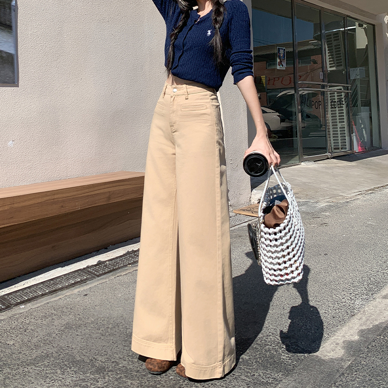 High-Waisted White Flared Wide-Leg Jeans for Women - 2025 Spring Slim Fit Loose Straight Pants, Trendy Casual Style High-Waisted White Flared Wide-Leg Jeans for Women - 2025 Spring Slim Fit Loose Straight Pants, Trendy Casual Style