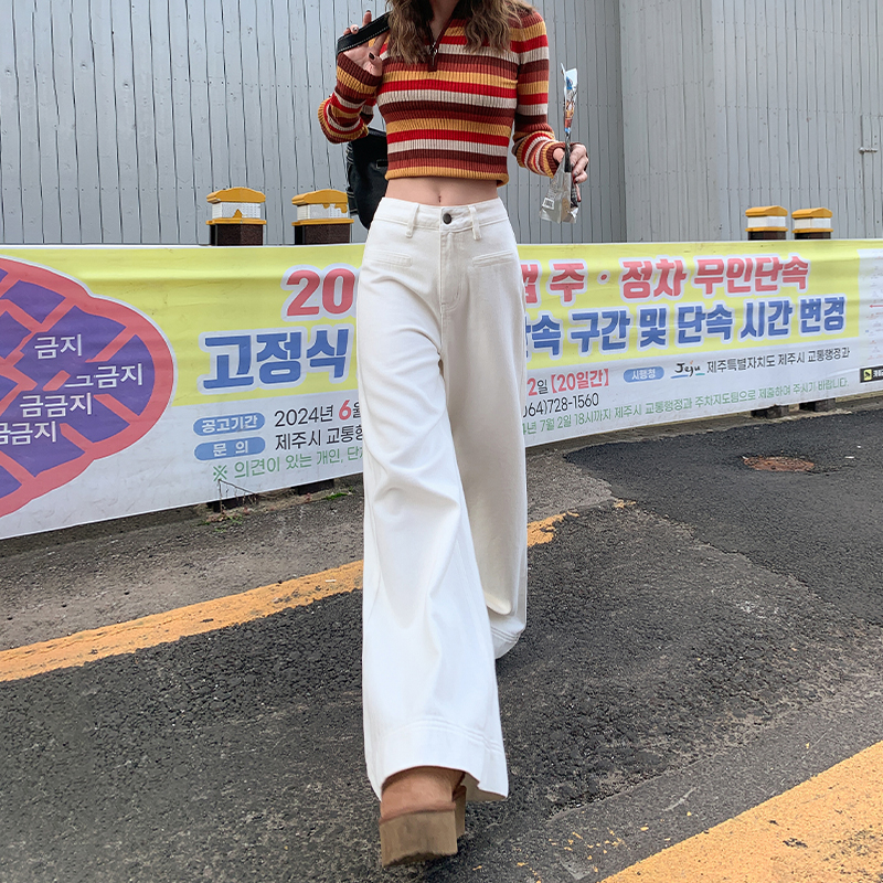 High-Waisted White Flared Wide-Leg Jeans for Women - 2025 Spring Slim Fit Loose Straight Pants, Trendy Casual Style High-Waisted White Flared Wide-Leg Jeans for Women - 2025 Spring Slim Fit Loose Straight Pants, Trendy Casual Style