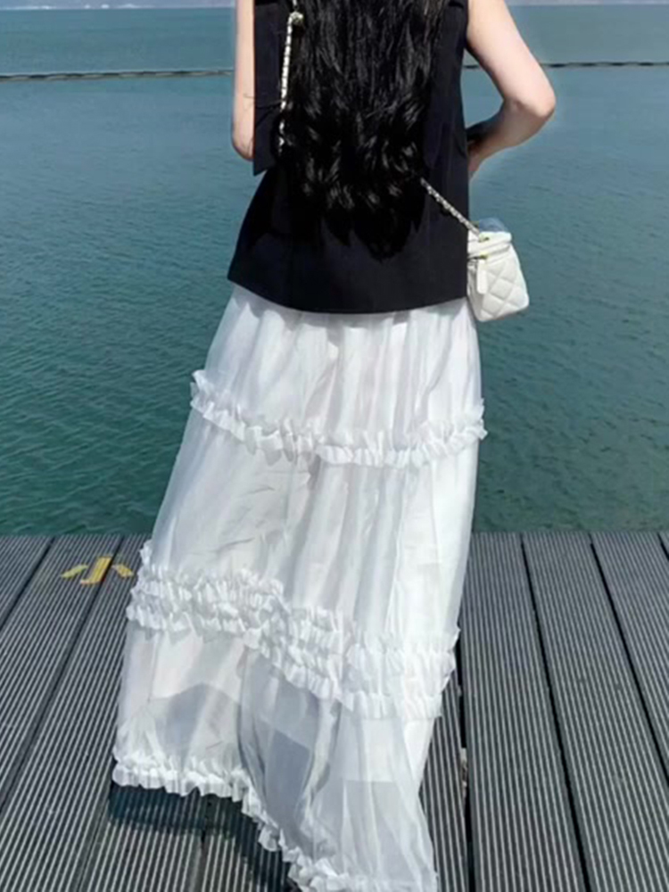 High-Waisted White Midi Skirt for Women - French Style A-Line Umbrella Skirt for Summer 2025, Elegant and Versatile Fashion Essential High-Waisted White Midi Skirt for Women - French Style A-Line Umbrella Skirt for Summer 2025, Elegant and Versatile Fashion Essential