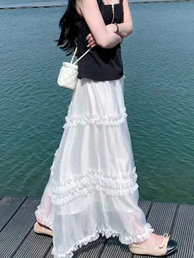 High-Waisted White Midi Skirt for Women - French Style A-Line Umbrella Skirt for Summer 2025, Elegant and Versatile Fashion Essential High-Waisted White Midi Skirt for Women - French Style A-Line Umbrella Skirt for Summer 2025, Elegant and Versatile Fashion Essential