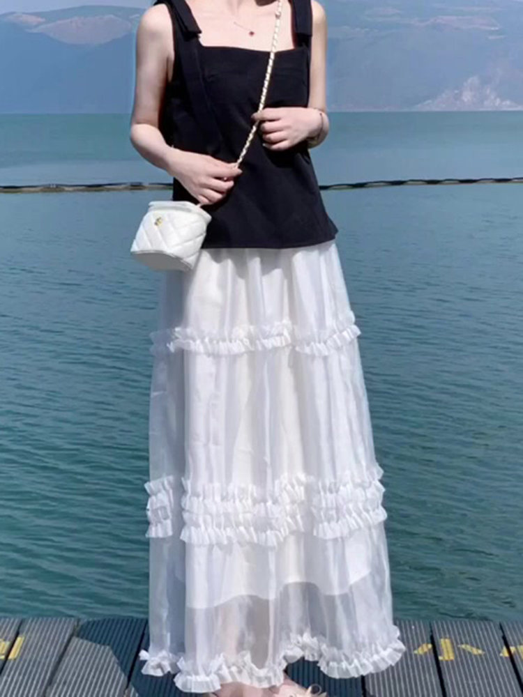 High-Waisted White Midi Skirt for Women - French Style A-Line Umbrella Skirt for Summer 2025, Elegant and Versatile Fashion Essential High-Waisted White Midi Skirt for Women - French Style A-Line Umbrella Skirt for Summer 2025, Elegant and Versatile Fashion Essential