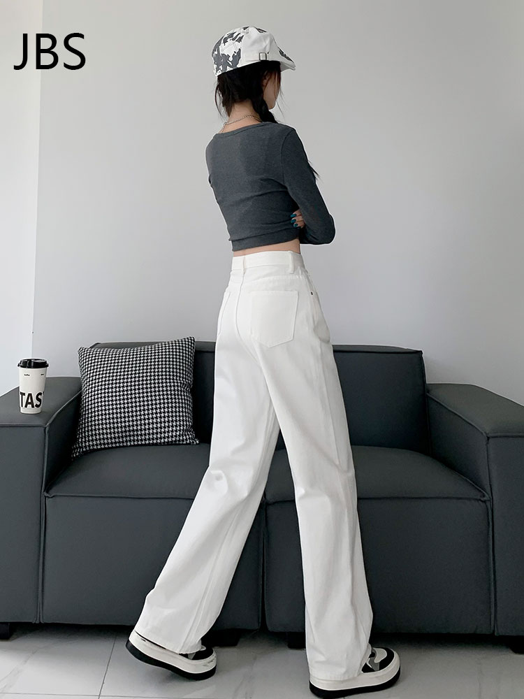 High-Waisted White Straight-Leg Jeans for Women - Plush Loose Wide-Leg Pants for Petite Sizes - 2025 Autumn Winter Fashion High-Waisted White Straight-Leg Jeans for Women - Plush Loose Wide-Leg Pants for Petite Sizes - 2025 Autumn Winter Fashion