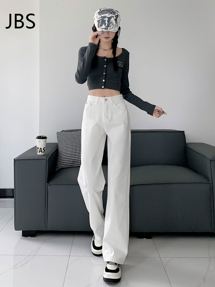 High-Waisted White Straight-Leg Jeans for Women - Plush Loose Wide-Leg Pants for Petite Sizes - 2025 Autumn Winter Fashion High-Waisted White Straight-Leg Jeans for Women - Plush Loose Wide-Leg Pants for Petite Sizes - 2025 Autumn Winter Fashion